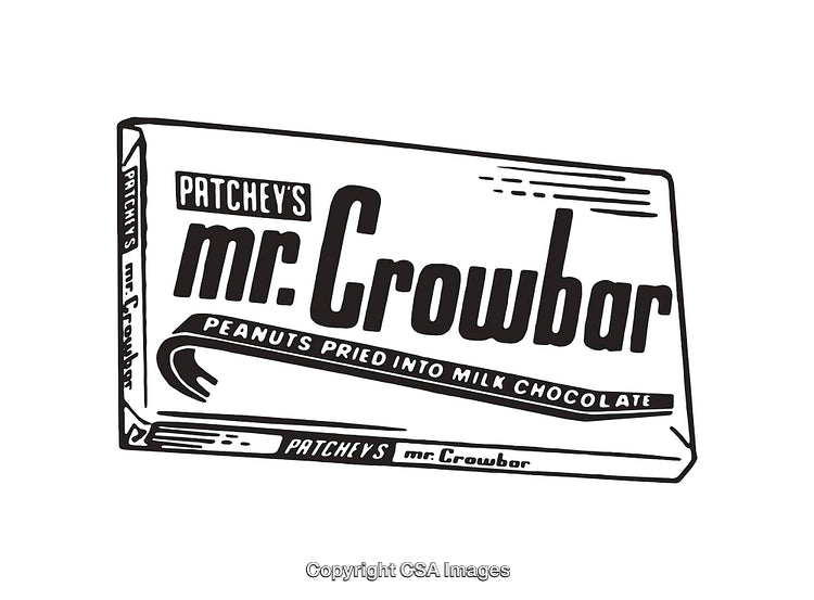 Black and White Line Art of Novelty Chocolate Bar Label Design