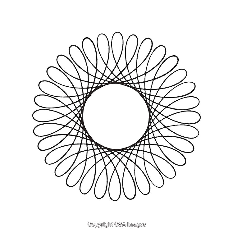 Geometric Black and White Spirograph Shape on White Background