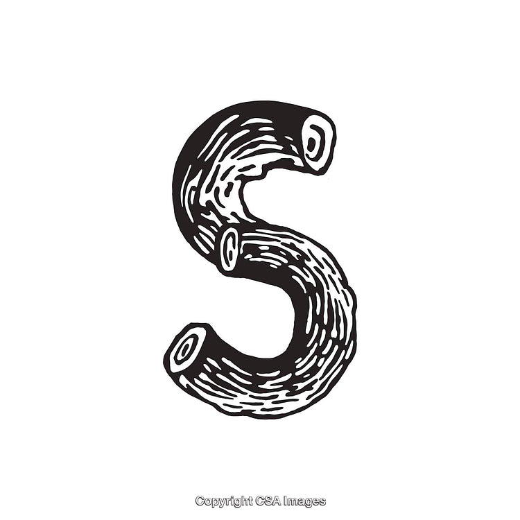 Artistic Monochrome Illustration of the Letter S with Wood Grain Texture