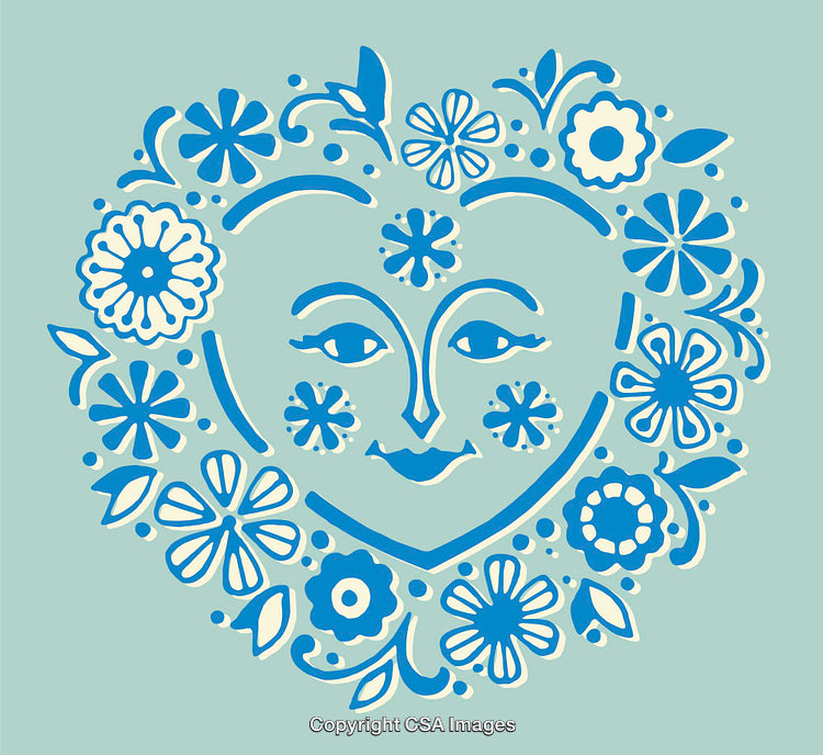 Decorative Artistic Heart-With-Flowers Design Featuring Abstract Geometry