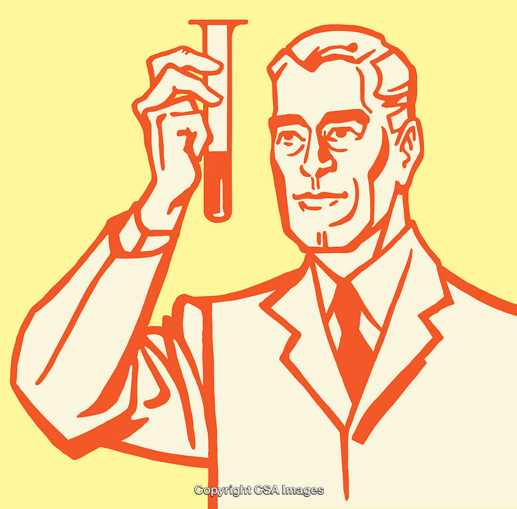 Scientist Holding a Test Tube in Retro Line Art Style