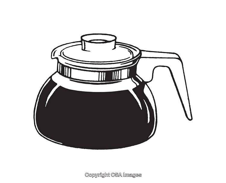Black and White Line Drawing of a Coffee Pot Illustration