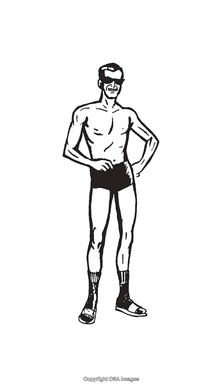 Black and White Illustration of a Confident Man Wearing Sandals with Socks