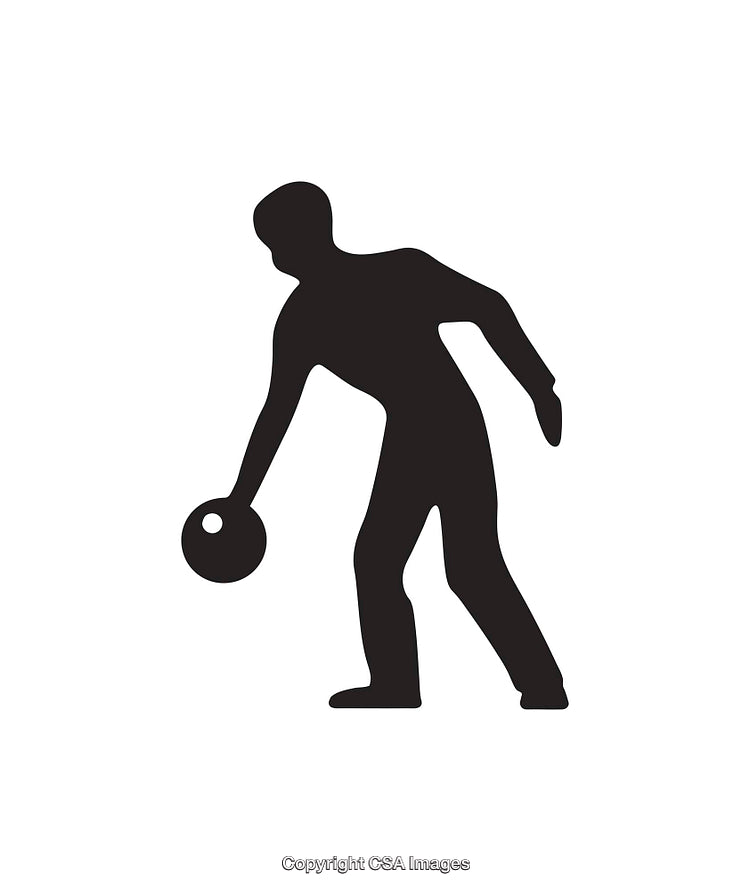 Black and White Silhouette Icon of a Person Bowling
