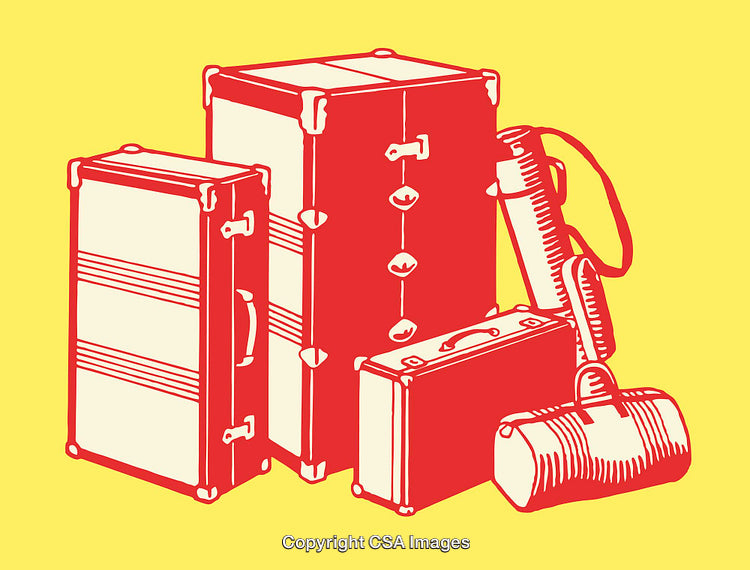 Illustration of Luggage and Bags Featuring Colorful Line Art Design