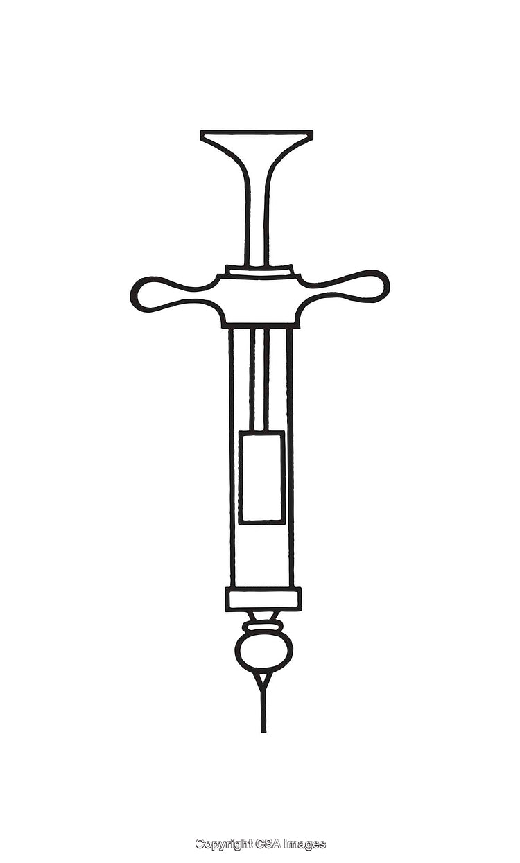 Vintage Medical Syringe Line Art Illustration Isolated on White Background