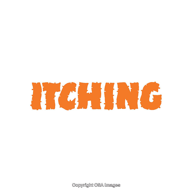Bold Orange Word Art Highlighting the Term Itching on White Background