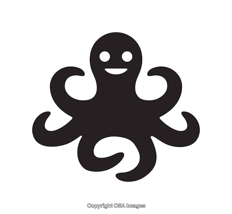 Smiling Octopus Icon with Black and White Minimalistic Design