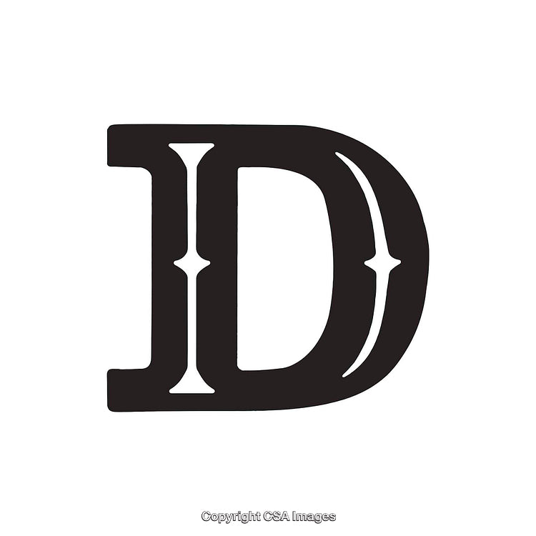Decorative Bold Letter D with Stylish Accents in Black Typography