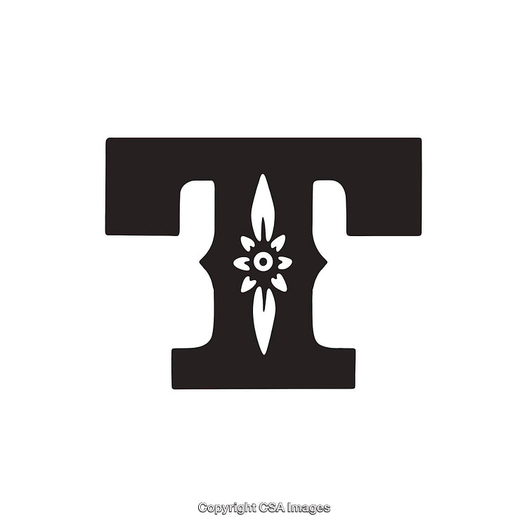 Decorative Letter T With Ornamental Floral Design on White Background