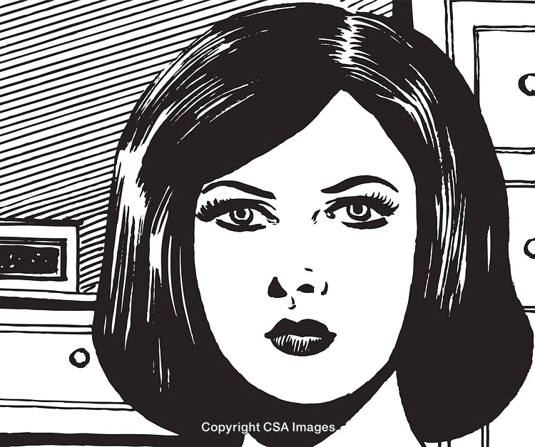 Black and White Vintage Comic Style Illustration of a Woman's Face