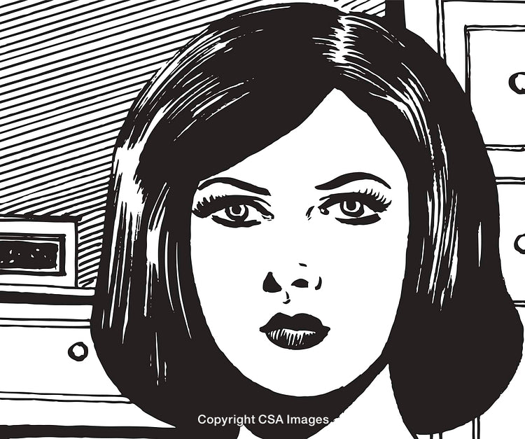 Black and White Vintage Comic Style Illustration of a Woman's Face
