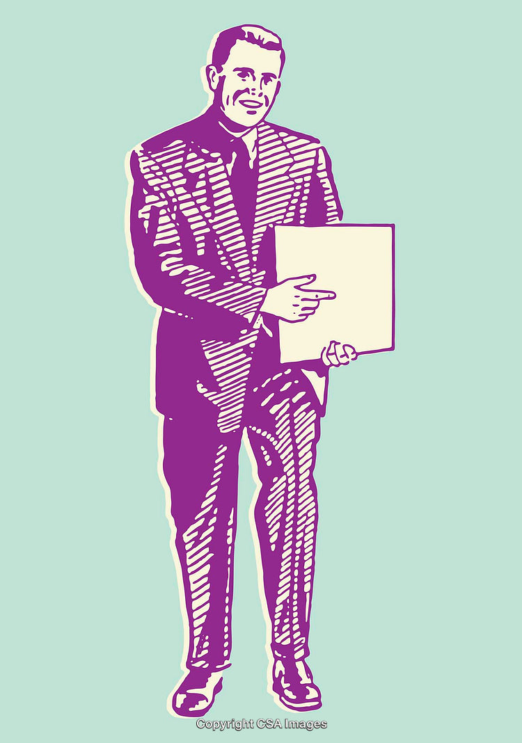 Color Line Art of Businessman Holding Document with Simple Background