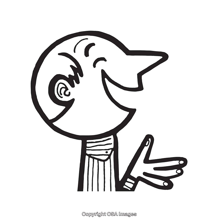 Black and White Cartoon Figure Laughing with Expressive Gesture Line Drawing