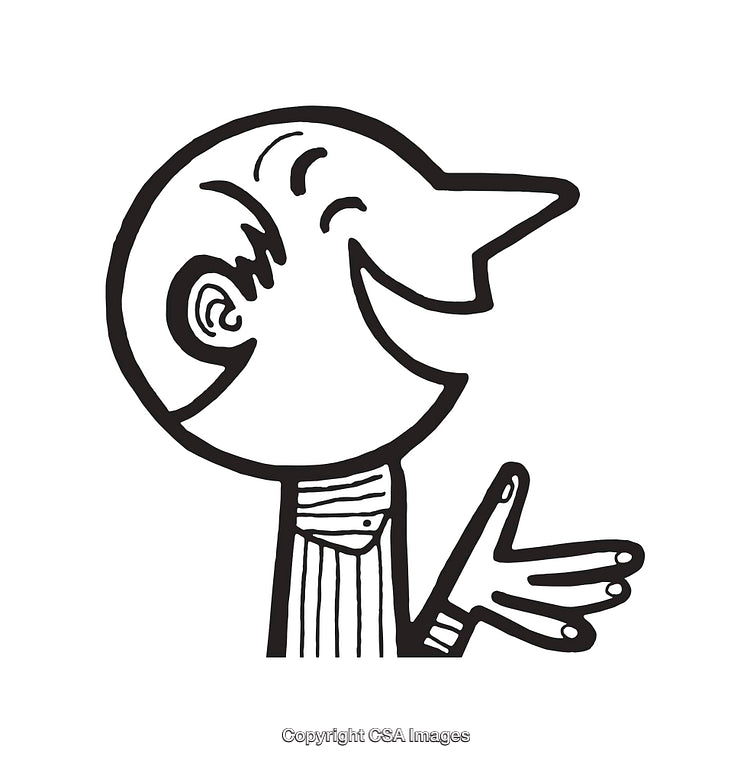Black and White Cartoon Figure Laughing with Expressive Gesture Line Drawing