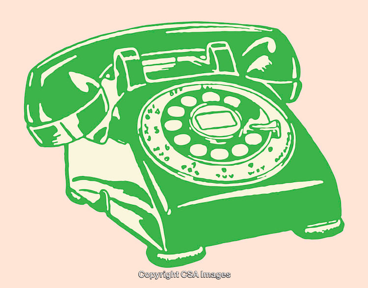 Green Retro Rotary Telephone Line Art on a Peach Background