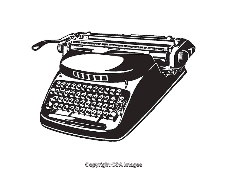 Black and White Vintage Typewriter Illustration on Clean White Background