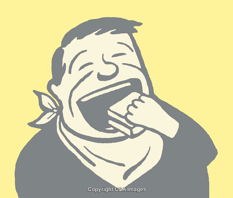Cartoon Illustration of Hungry Person Excitedly Eating a Sandwich