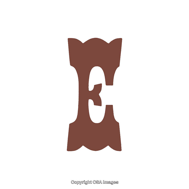 Decorative Letter E Design in Rustic Brown Style on White Background