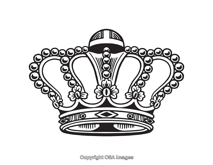 Elegant Black and White Royal Crown Illustration with Ornate Details