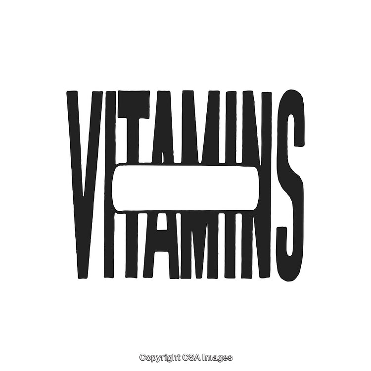 Bold Black and White Vitamins Banner Emphasizing Health and Nutrition Focus