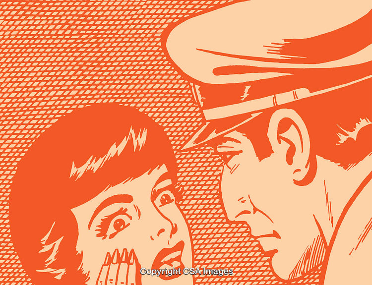 Vintage Comic Style Illustration of Surprised Woman and Serious Man in Dialogue