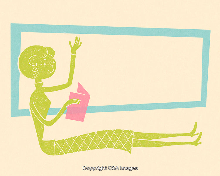 Minimalist Illustration of a Happy Woman Reading in a Retro Style