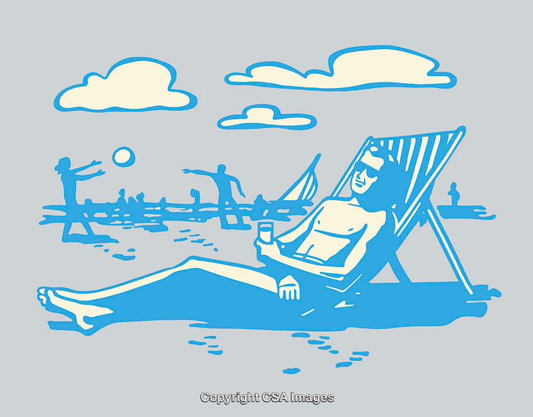 Illustration of a Relaxed Beach Scene With Lounge Chair and Activities