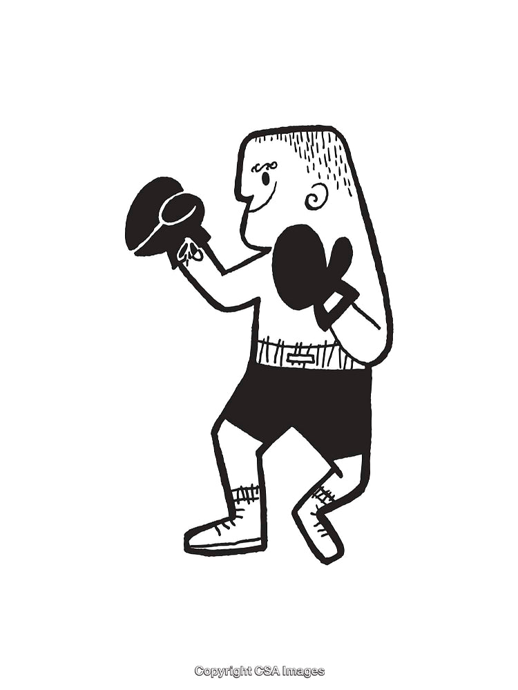 Black and White Line Art Illustration of a Boxing Character