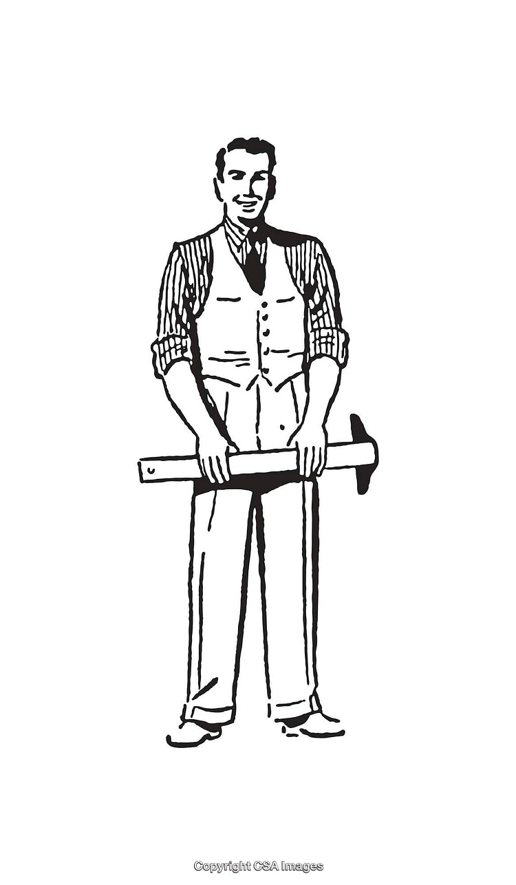 Vintage Line Art Illustration of a Man Holding a Crossbar