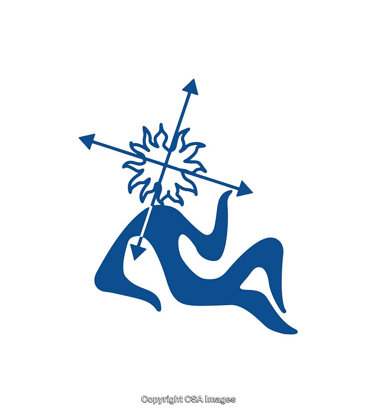 Abstract Blue Symbol Featuring Flowing Lines and Arrow Elements
