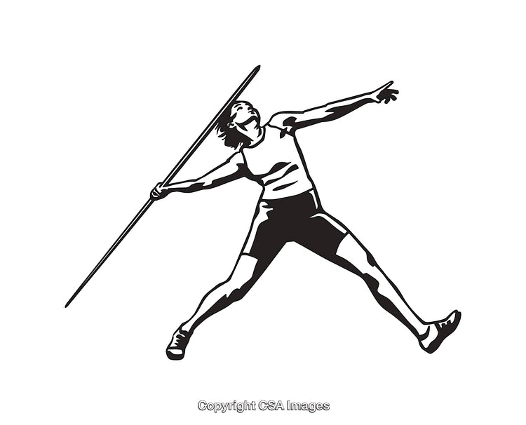 Black and White Line Art of Athlete Throwing a Javelin
