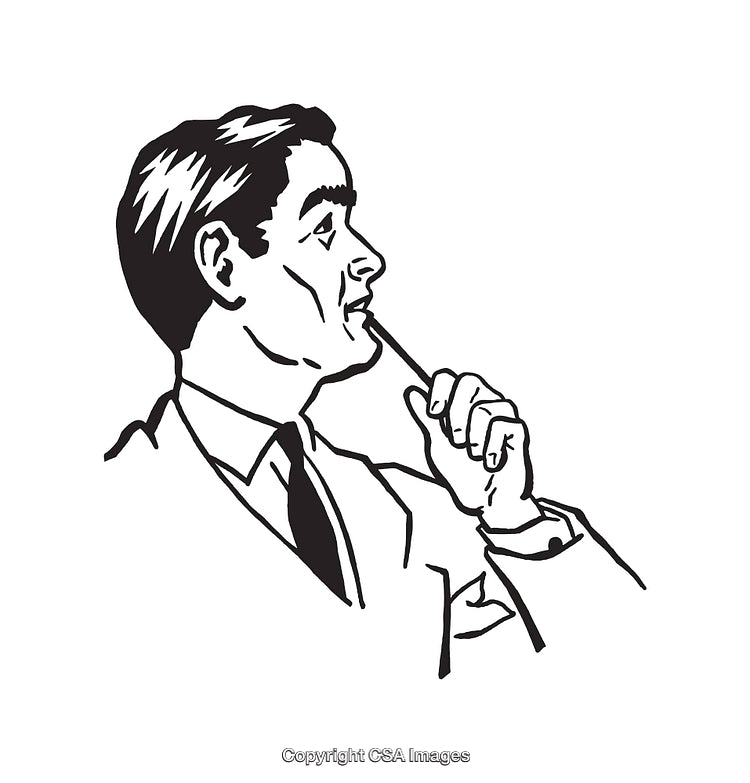 Vintage Businessman Silhouette Reflecting in Thoughtful Illustration Style