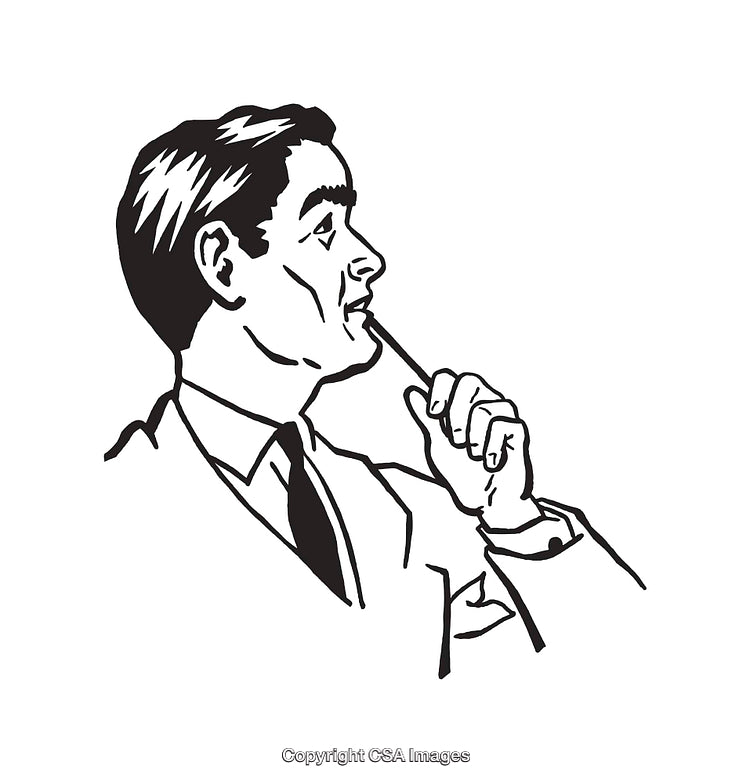 Vintage Businessman Silhouette Reflecting in Thoughtful Illustration Style