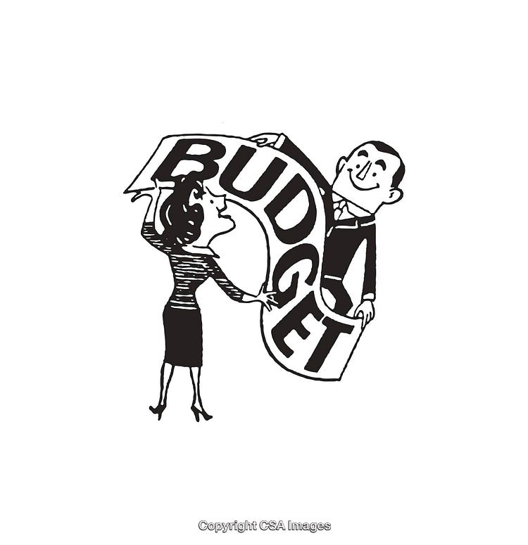 Retro Black and White Illustration of Business Budget Concept