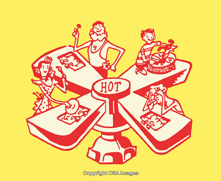 Vintage Style Cartoon Illustrated in Retro Yellow and Red Color Scheme