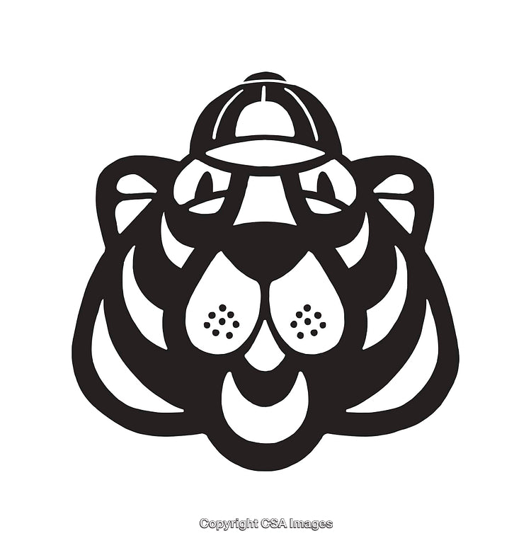 Stylized Black and White Tiger Line Art with Cap