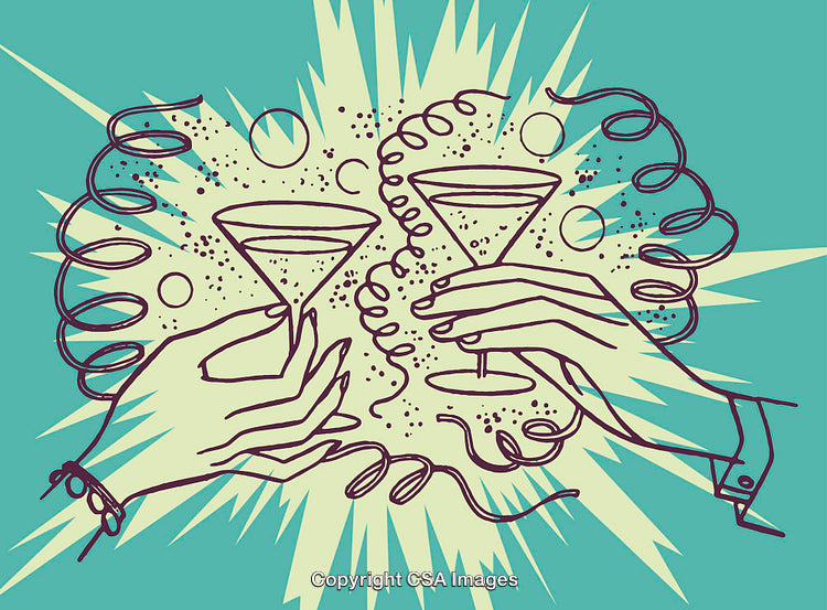 Colorful Line Art Celebration with Glasses and Festive Decorations