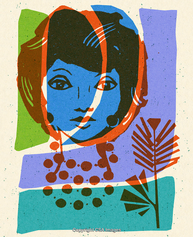 Retro Abstract Portrait Featuring Bold Colors and Geometric Shapes