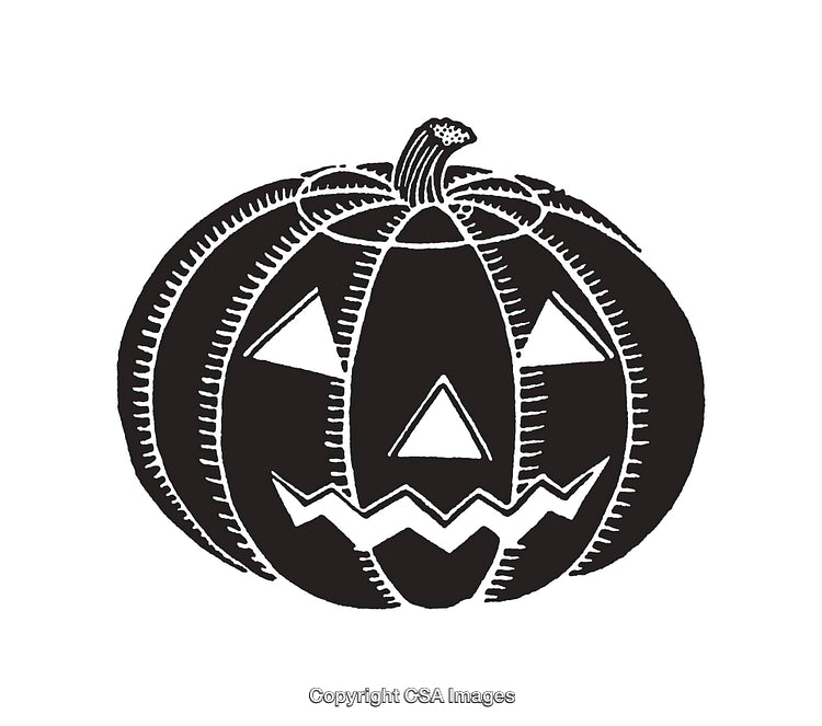 Hand-Drawn Jack-O-Lantern Illustration in Black and White Line Art Style