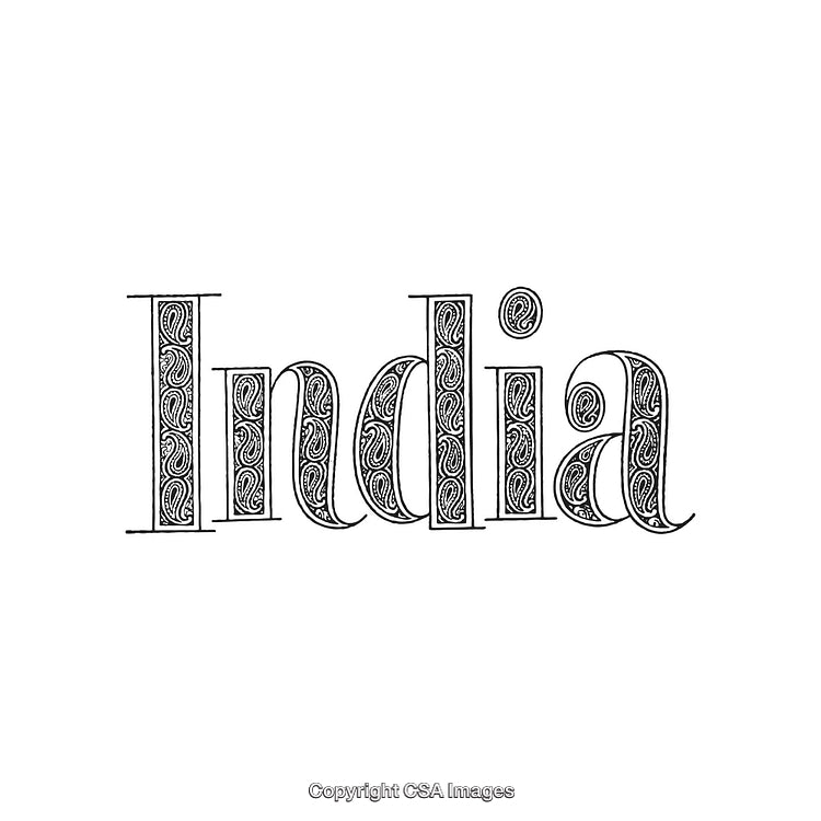 Elegant Typographic Design Featuring the Word India with Paisley Patterns