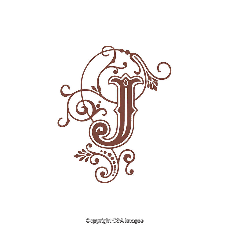Elegant Ornamental Letter J with Intricate Swirling Details