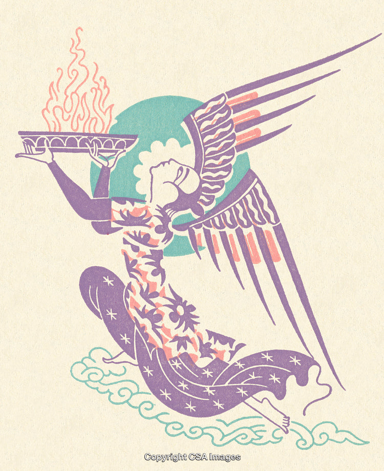 Abstract Illustration of Angel Carrying Flaming Vessel in Aesthetic Style
