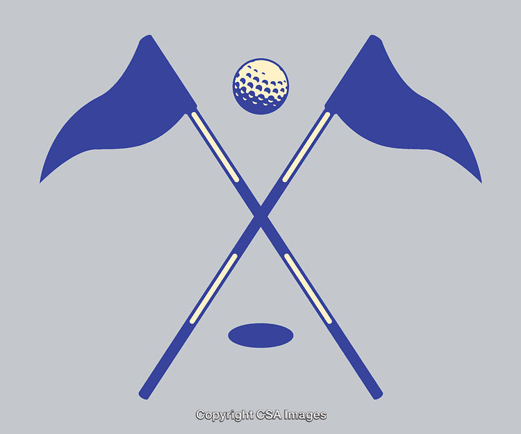 Minimalist Golf-Themed Illustration Featuring Flags and Ball Elements