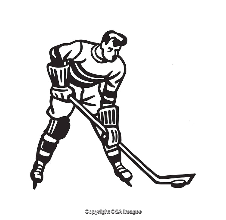 Black-and-White Line Art of Ice Hockey Player in Action