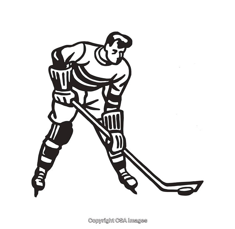 Black-and-White Line Art of Ice Hockey Player in Action