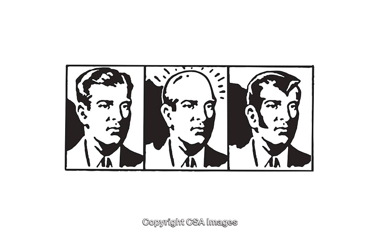 Black and White Line Art of Three Male Figures in a Triptych Format