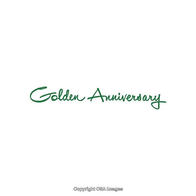 Golden Anniversary Celebration Script Over White Background in Handwritten Style