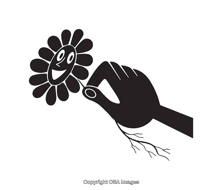 Hand Holding a Cheerful Sunflower in Black and White Line Art