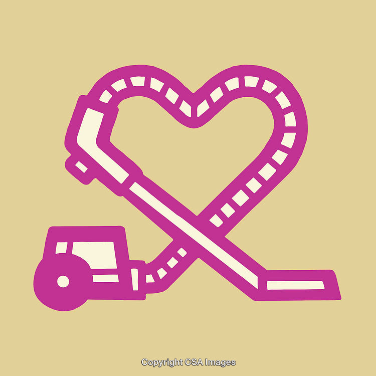Pink Line Art Depicting Vacuum Cleaner and Heart Combination
